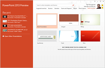 Powerpoint 2013 start screen