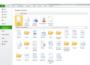 Excel 2010 Templates selection