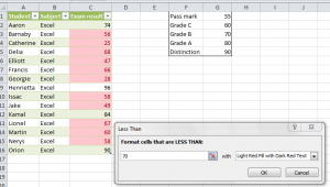 Highlight-results-below-70-course-on-excel