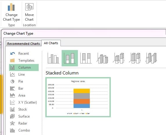 changing an Excel chart into clustered chart