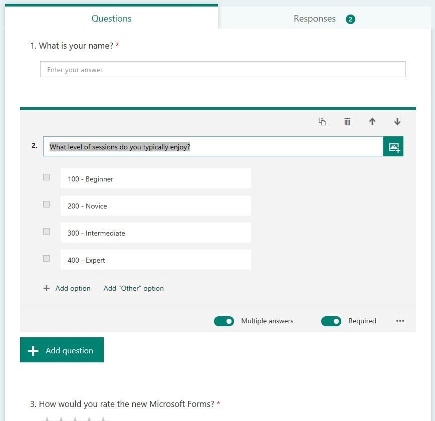 Example of hosting surveys in OneDrive