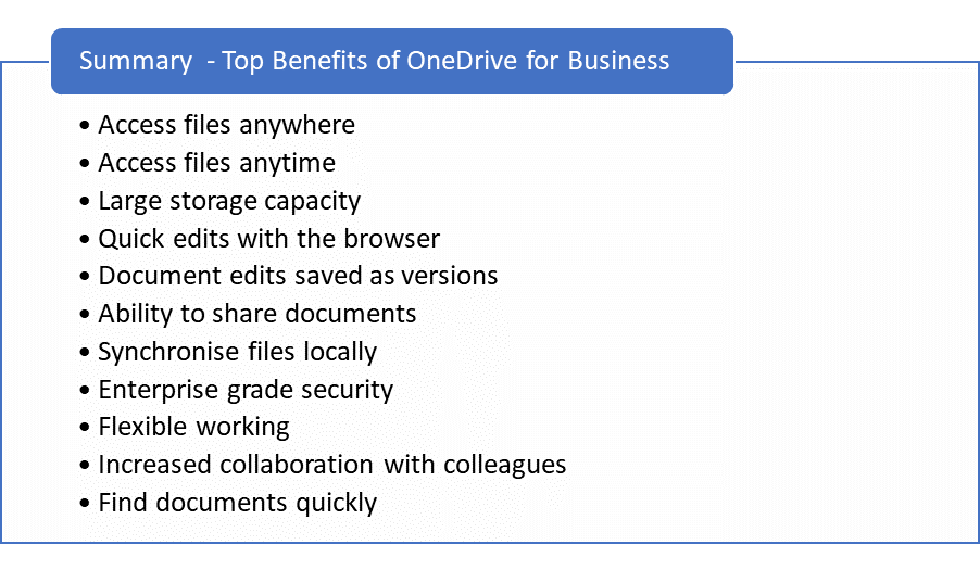Summary of benefits of OneDrive for Business